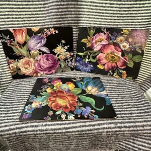 MacKenzie-Childs Black Flower Market Placemats, Set of 3 Flawed